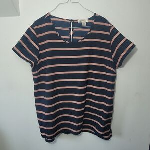 Kenar Navy Top with Red Stripes, Short Sleeve